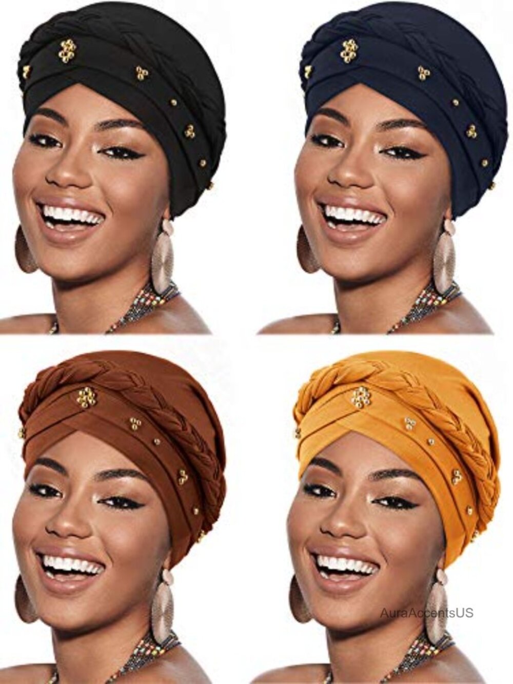 Turban Headwrap for Women - Soft Polyester Twisted Braid Sleep Hat, One Size